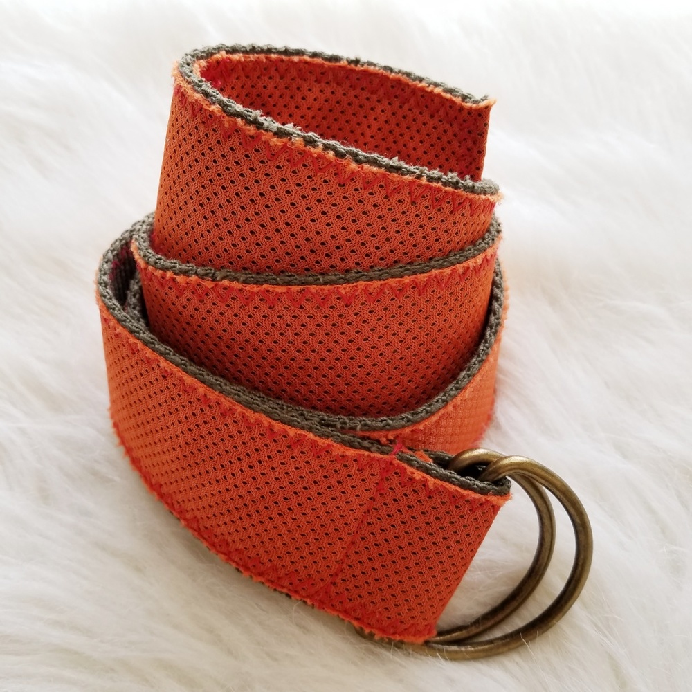 Orange Mesh & Olive Canvas Belt w Brass Buckles